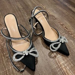 Women's Black rhinestone bows and ties 3 1/2 inch heels
